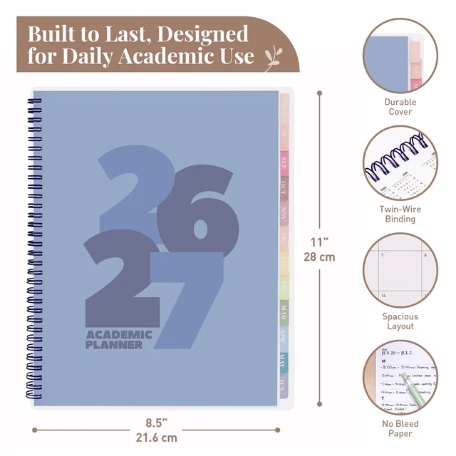 Alt view image 2 of 7 - Academic Planner 2026-2027, Daily, Weekly & Monthly Planner, July 2026 - June 2027, Student Notes Pages, Twin-Wire Binding, Weekly Agenda for School & Work (8.5 x 11-Inches, Chunky, Blue)