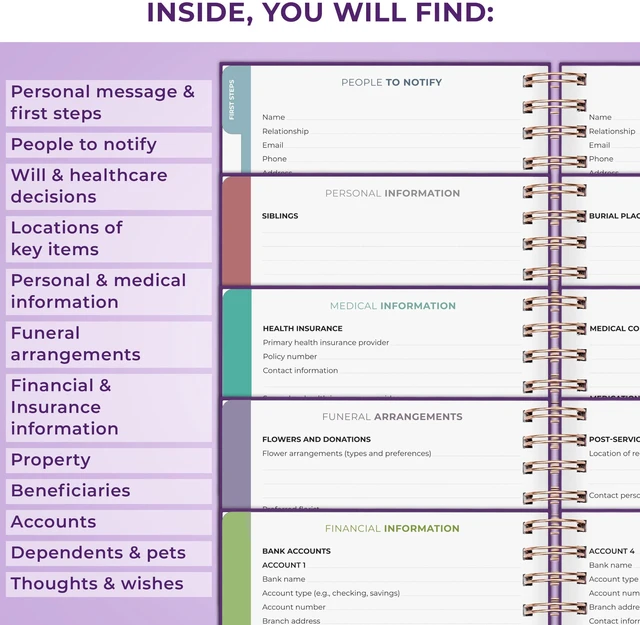 Alt view image 3 of 6 - When I Die Organizer Binder Planner, Folders, 8.5x9.5 Purple Final chapter folder with pockets in case I die, Important documents, Estate planning, Final wishes, Labels, Checklists