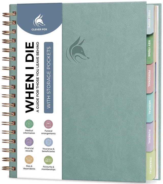 Main image of When I Die Organizer Binder Planner, Folders, 8.5x9.5 Blue Surf Final chapter folder with pockets in case I die, Important documents, Estate planning, Final wishes, Labels, Checklists