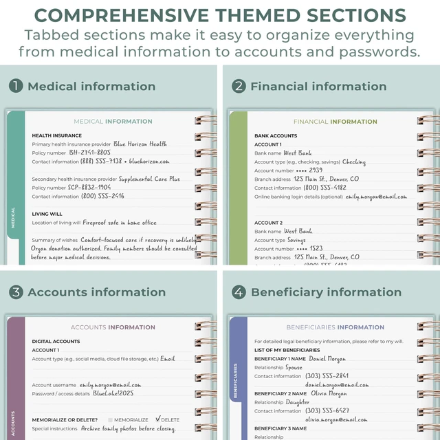 Alt view image 6 of 6 - When I Die Organizer Binder Planner, Folders, 8.5x9.5 Blue Surf Final chapter folder with pockets in case I die, Important documents, Estate planning, Final wishes, Labels, Checklists