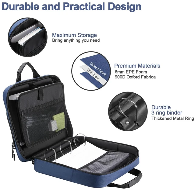 Alt view image 3 of 7 - 4 Inch 3 Ring Zipper Binder D-Ring with Strap & Multi-Pockets Binder with Strap 800 Sheet Capacity for School and Office Binder Organizer, Compatible with 13-Inch MacBook/Table, Dark Blue