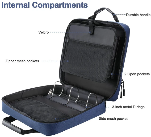 Alt view image 5 of 7 - 4 Inch 3 Ring Zipper Binder D-Ring with Strap & Multi-Pockets Binder with Strap 800 Sheet Capacity for School and Office Binder Organizer, Compatible with 13-Inch MacBook/Table, Dark Blue