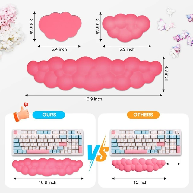 Alt view image 2 of 7 - Upgrade Leather Cloud Wrist Rest for Keyboard and Mouse & Cup Pad Wish Gift-Cute Cloud Shape, Comfortable and dont Irritate to Skin, Non-Slip PU Base,Soft Memory Foam filled for Pain Relief