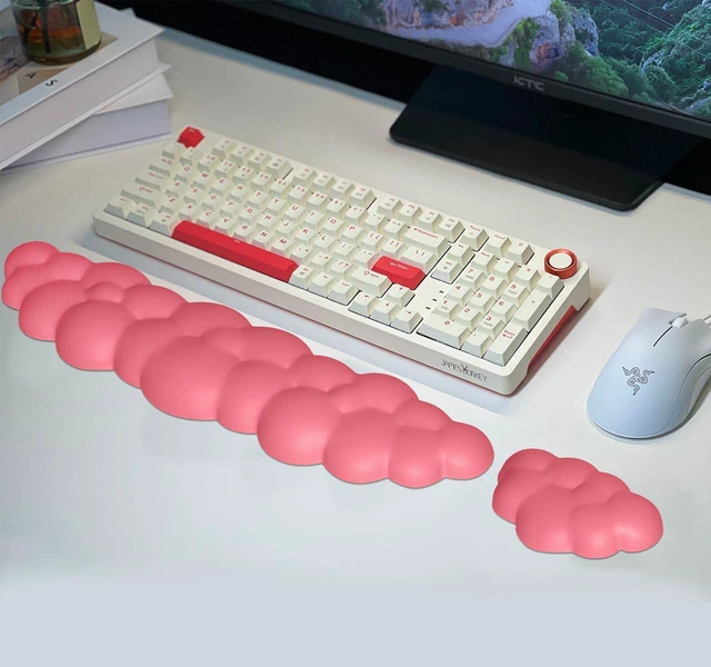 Alt view image 6 of 7 - Upgrade Leather Cloud Wrist Rest for Keyboard and Mouse & Cup Pad Wish Gift-Cute Cloud Shape, Comfortable and dont Irritate to Skin, Non-Slip PU Base,Soft Memory Foam filled for Pain Relief