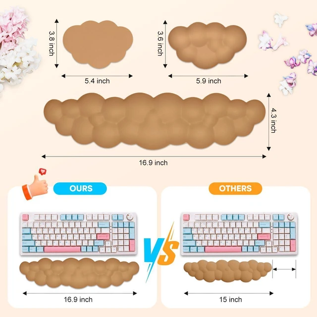 Alt view image 2 of 7 - Upgrade Leather Cloud Wrist Rest for Keyboard and Mouse & Cup Pad Wish Gift-Cute Cloud Shape, Comfortable and dont Irritate to Skin, Non-Slip PU Base,Soft Memory Foam filled for Pain Relief