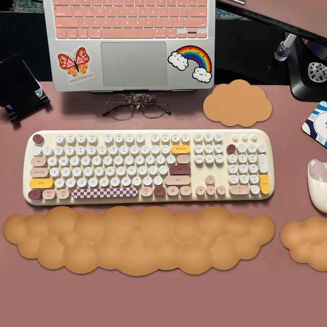 Alt view image 3 of 7 - Upgrade Leather Cloud Wrist Rest for Keyboard and Mouse & Cup Pad Wish Gift-Cute Cloud Shape, Comfortable and dont Irritate to Skin, Non-Slip PU Base,Soft Memory Foam filled for Pain Relief