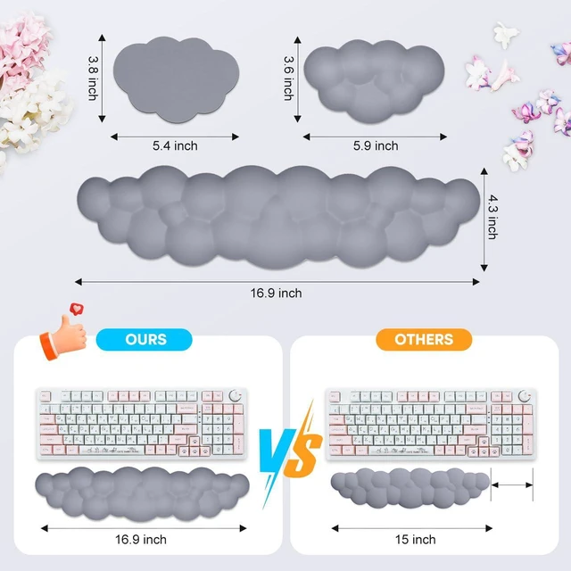 Alt view image 2 of 7 - Upgrade Leather Cloud Wrist Rest for Keyboard and Mouse & Cup Pad Wish Gift-Cute Cloud Shape, Comfortable and dont Irritate to Skin, Non-Slip PU Base,Soft Memory Foam filled for Pain Relief