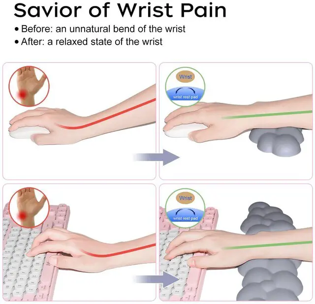 Alt view image 6 of 7 - Upgrade Leather Cloud Wrist Rest for Keyboard and Mouse & Cup Pad Wish Gift-Cute Cloud Shape, Comfortable and dont Irritate to Skin, Non-Slip PU Base,Soft Memory Foam filled for Pain Relief