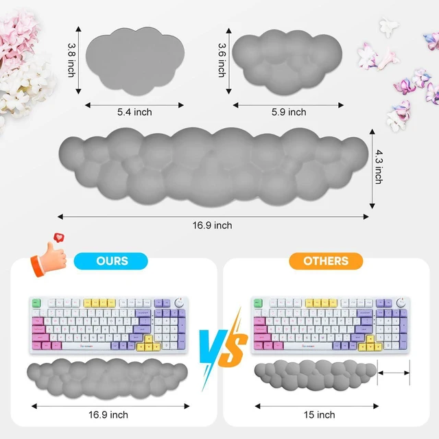 Alt view image 2 of 7 - Upgrade Leather Cloud Wrist Rest for Keyboard and Mouse & Cup Pad Wish Gift-Cute Cloud Shape, Comfortable and dont Irritate to Skin, Non-Slip PU Base,Soft Memory Foam filled for Pain Relief