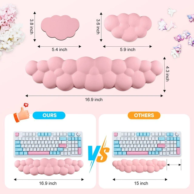 Alt view image 7 of 7 - Upgrade Leather Cloud Wrist Rest for Keyboard and Mouse & Cup Pad Wish Gift-Cute Cloud Shape, Comfortable and dont Irritate to Skin, Non-Slip PU Base,Soft Memory Foam filled for Pain Relief