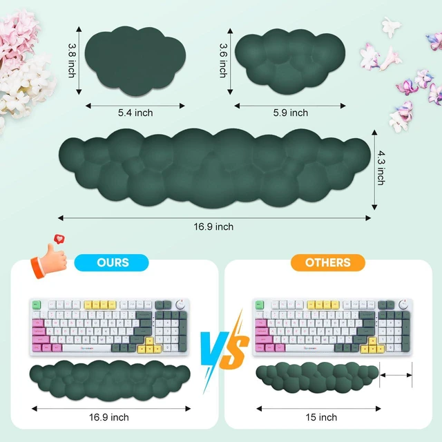 Alt view image 3 of 7 - Upgrade Leather Cloud Wrist Rest for Keyboard and Mouse & Cup Pad Wish Gift-Cute Cloud Shape, Comfortable and dont Irritate to Skin, Non-Slip PU Base,Soft Memory Foam filled for Pain Relief