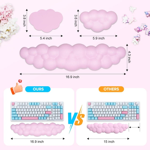 Alt view image 2 of 7 - Upgrade Leather Cloud Wrist Rest for Keyboard and Mouse & Cup Pad Wish Gift-Cute Cloud Shape, Comfortable and dont Irritate to Skin, Non-Slip PU Base,Soft Memory Foam filled for Pain Relief