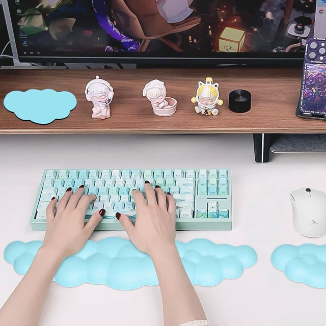 Alt view image 3 of 7 - Upgrade Leather Cloud Wrist Rest for Keyboard and Mouse & Cup Pad Wish Gift-Cute Cloud Shape, Comfortable and dont Irritate to Skin, Non-Slip PU Base,Soft Memory Foam filled for Pain Relief