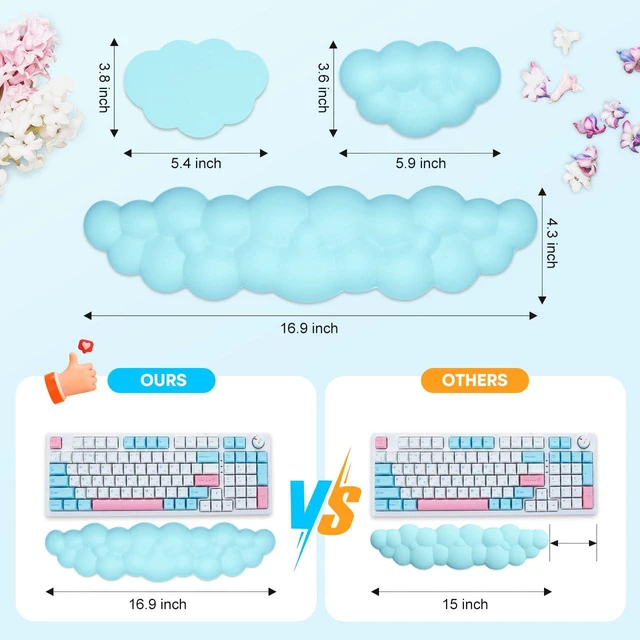 Alt view image 2 of 7 - Upgrade Leather Cloud Wrist Rest for Keyboard and Mouse & Cup Pad Wish Gift-Cute Cloud Shape, Comfortable and dont Irritate to Skin, Non-Slip PU Base,Soft Memory Foam filled for Pain Relief