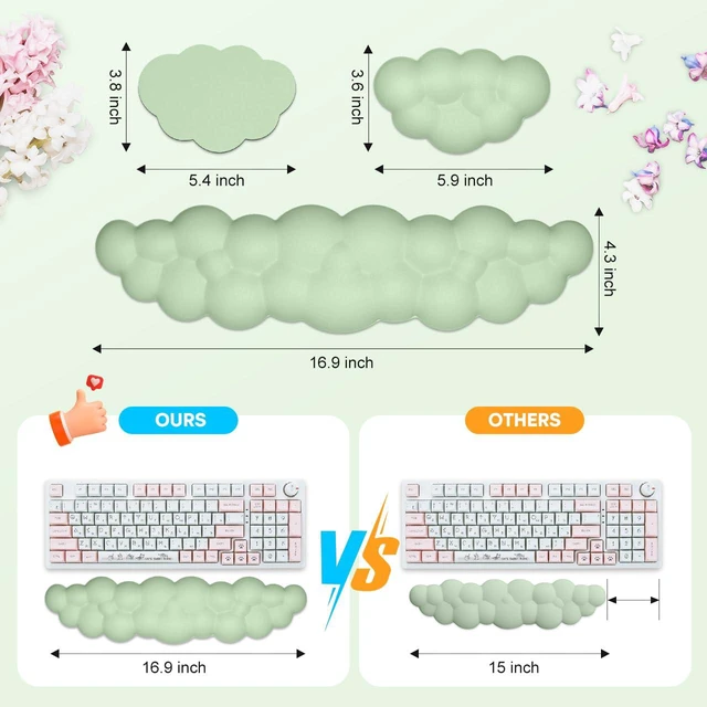 Alt view image 3 of 7 - Upgrade Leather Cloud Wrist Rest for Keyboard and Mouse & Cup Pad Wish Gift-Cute Cloud Shape, Comfortable and dont Irritate to Skin, Non-Slip PU Base,Soft Memory Foam filled for Pain Relief