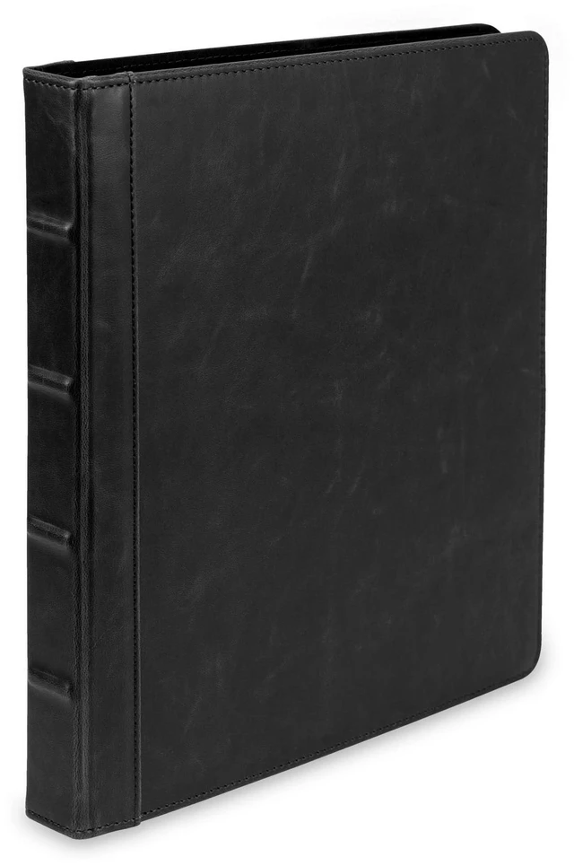 Main image of Vintage Leather 3 Ring Binder 0.5 Inch Round Ring (Holds 100 Sheets), 8.5 x 11 Inch Documents, Professional Organizer, Planner, Notebook, Black