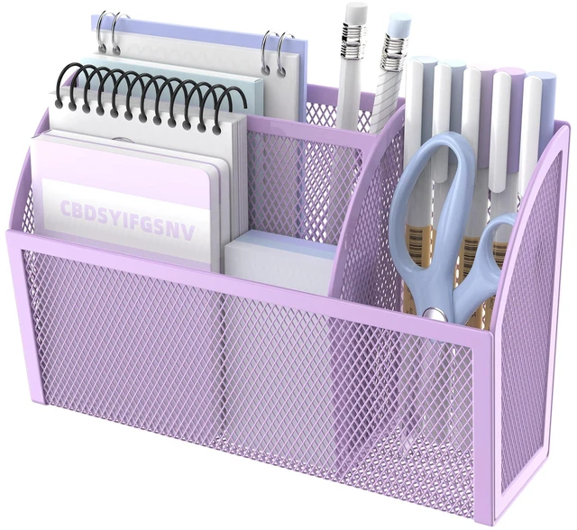 Main image of 3-Grid Magnetic Pencil Holder, Strong Magnet Locker Organizer, Purple Mesh Magnetic Shelf, Marker Holder Perfect for Whiteboard, Refrigerator and Locker Accessories