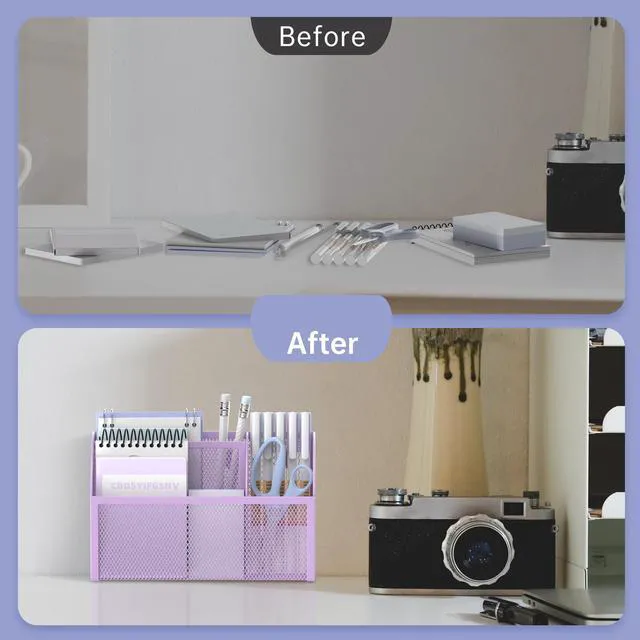 Alt view image 5 of 7 - 3-Grid Magnetic Pencil Holder, Strong Magnet Locker Organizer, Purple Mesh Magnetic Shelf, Marker Holder Perfect for Whiteboard, Refrigerator and Locker Accessories