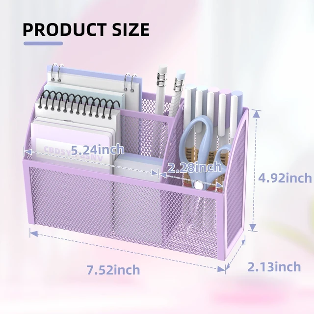 Alt view image 7 of 7 - 3-Grid Magnetic Pencil Holder, Strong Magnet Locker Organizer, Purple Mesh Magnetic Shelf, Marker Holder Perfect for Whiteboard, Refrigerator and Locker Accessories