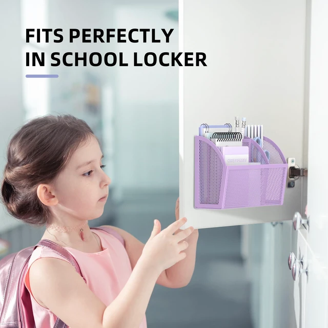 Alt view image 6 of 7 - 3-Grid Magnetic Pencil Holder, Strong Magnet Locker Organizer, Purple Mesh Magnetic Shelf, Marker Holder Perfect for Whiteboard, Refrigerator and Locker Accessories