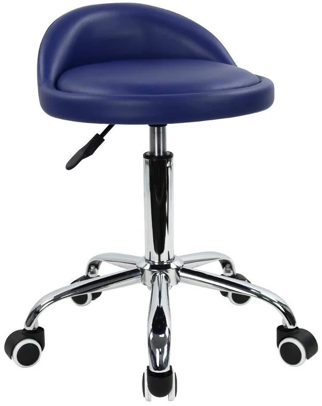 Main image of PU Leather Round Rolling Stool with Back Rest Height Adjustable Swivel Drafting Work SPA Task Chair with Wheels (Blue)