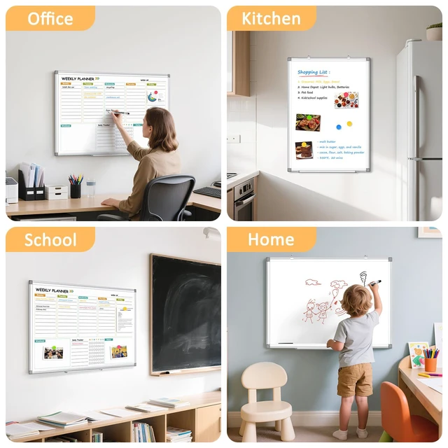 Alt view image 6 of 6 - Weekly Dry Erase Calendar Whiteboard with Corkboard, 24" x 18", Silver Magnetic, White Board Cork Board Combo, Double Sided, Wall Mounted, Aluminum Frame, for Home, Office, Kitchen, Dorm