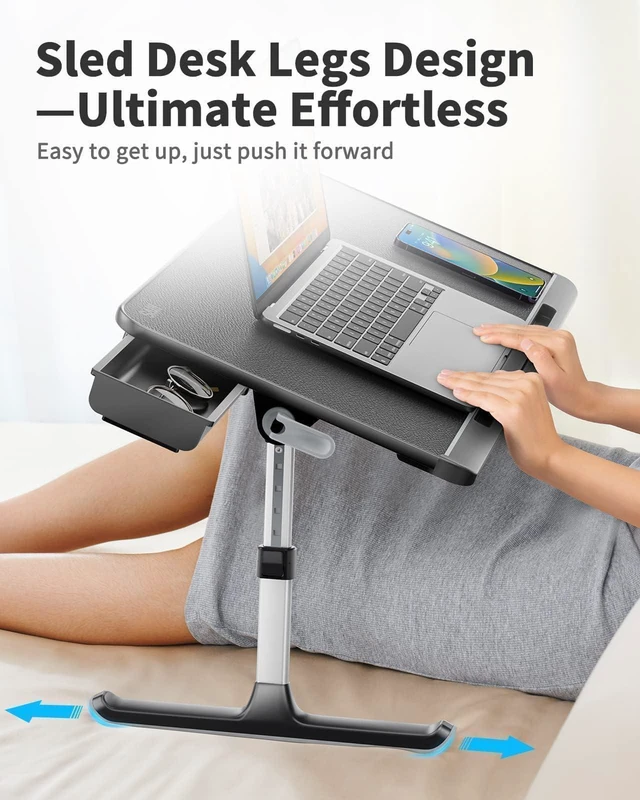 Alt view image 5 of 6 - Laptop Bed Tray Table - Adjustable Lap Desk for Couch (Dark Black) Fits 17" Laptop, Work From Home & Dorm Study, with Storage Drawer & PVC Leather