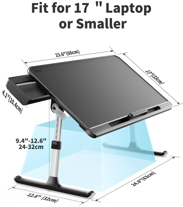 Alt view image 6 of 6 - Laptop Bed Tray Table - Adjustable Lap Desk for Couch (Dark Black) Fits 17" Laptop, Work From Home & Dorm Study, with Storage Drawer & PVC Leather