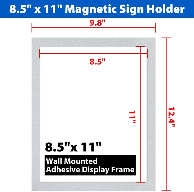 Alt view image 3 of 7 - 20 Pack Magnetic Sign Holder 8.5 x 11, Self-Adhesive Magnetic Picture Frame & Document Holder for Wall, Door, Fridge, Glass - Double-Sided Magnetic Frame for Poster & Paper Display (Silver)
