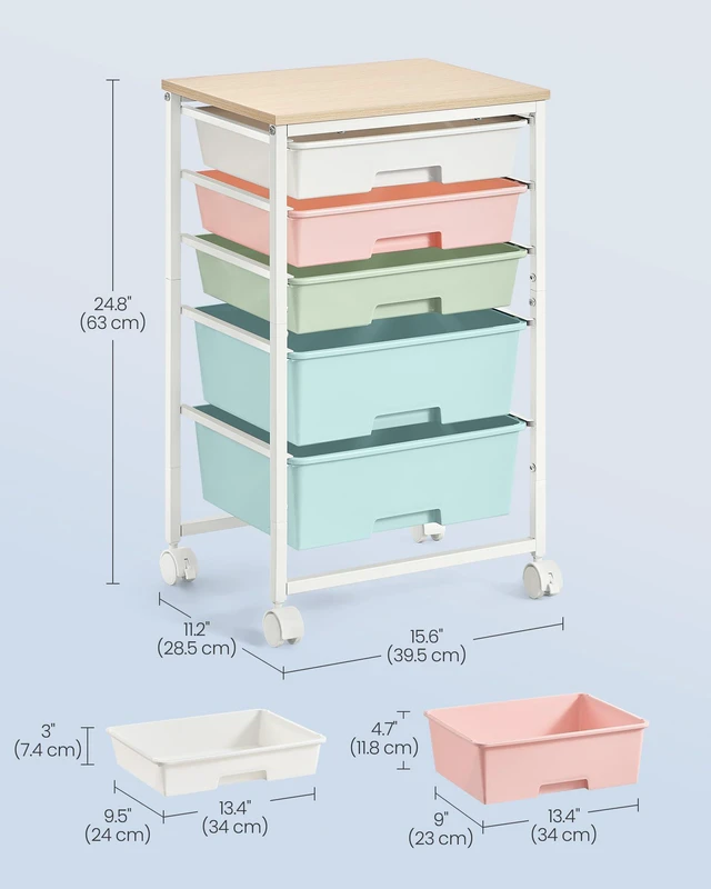 Alt view image 3 of 7 - Rolling Cart with Drawers,5 Drawers Storage Cart, Multicolor Utility Cart, Craft Organizers and Storage, 15.6 x 11.2 x 24.8 inch, for Classroom, Office, Dorm, Metal, ULRC005X101