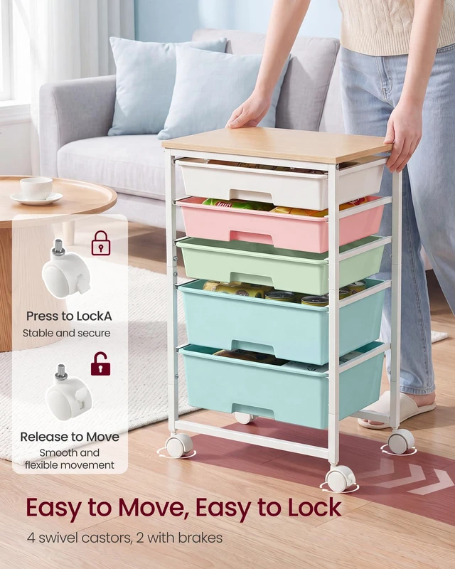 Alt view image 5 of 7 - Rolling Cart with Drawers,5 Drawers Storage Cart, Multicolor Utility Cart, Craft Organizers and Storage, 15.6 x 11.2 x 24.8 inch, for Classroom, Office, Dorm, Metal, ULRC005X101