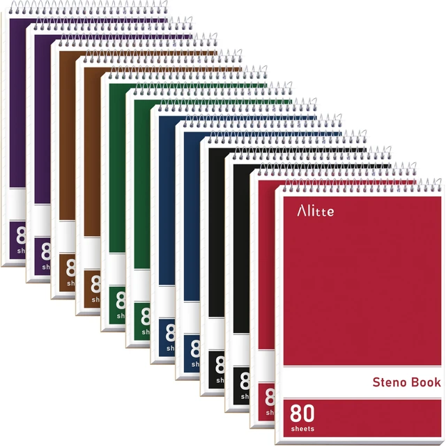 Main image of Steno Pads Spiral 6x9-12 Pack Assorted Bright Colors - Perfect for Work, School, and Home Use, Easy Tear-Off Pages, Gregg ruled, White Paper - No Ink Bleeds - 80 Sheets