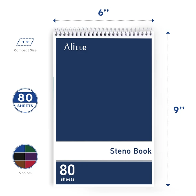 Alt view image 3 of 6 - Steno Pads Spiral 6x9-12 Pack Assorted Bright Colors - Perfect for Work, School, and Home Use, Easy Tear-Off Pages, Gregg ruled, White Paper - No Ink Bleeds - 80 Sheets