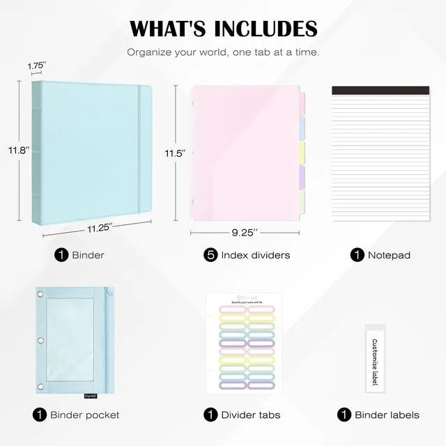 Alt view image 3 of 7 - Leather 3 Ring Binder for Letter Size Documents with Pocketed Storage Dividers, Pencil Pouch & Notepad, 1 Inch Round Rings, Holds 175 Sheets, for Office School Home Organization, Light Blue