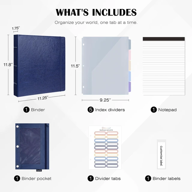 Alt view image 3 of 7 - Leather 3 Ring Binder for Letter Size Documents with Durable Pocketed Dividers, Storage Bag & Notepad, 1 Inch Round Rings, Holds 175 Sheets, for Office School Home Organization, Deep Blue