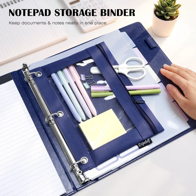 Alt view image 4 of 7 - Leather 3 Ring Binder for Letter Size Documents with Durable Pocketed Dividers, Storage Bag & Notepad, 1 Inch Round Rings, Holds 175 Sheets, for Office School Home Organization, Deep Blue