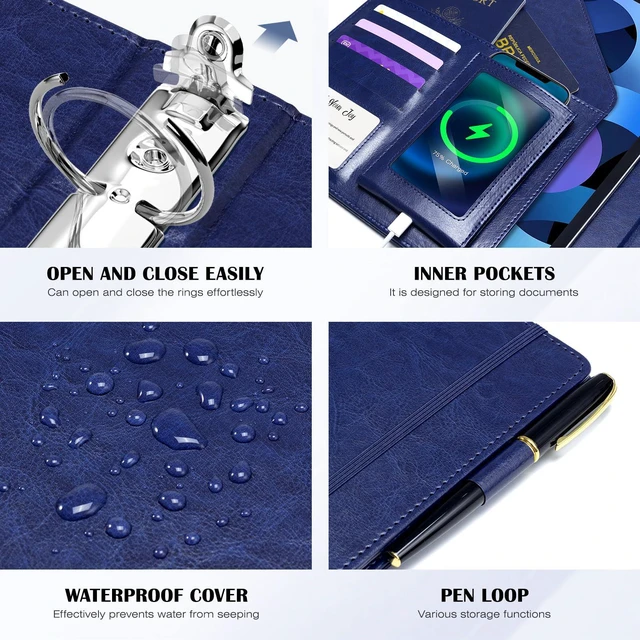 Alt view image 5 of 7 - Leather 3 Ring Binder for Letter Size Documents with Durable Pocketed Dividers, Storage Bag & Notepad, 1 Inch Round Rings, Holds 175 Sheets, for Office School Home Organization, Deep Blue