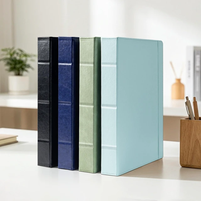 Alt view image 7 of 7 - Leather 3 Ring Binder for Letter Size Documents with Pocketed Storage Dividers, Pencil Pouch & Notepad, 1 Inch Round Rings, Holds 175 Sheets, for Office School Home Organization, Light Blue