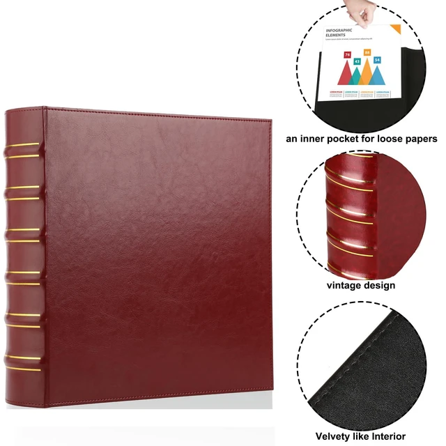 Alt view image 3 of 7 - Vintage Hardback 3 Ring Binder 2 Inch, Professional Leather Binder 3 Ring, Three Ring Binders Fits 8.5" x 11", D Ring Binders for Photo Album, Home, School and Office Supplies- Dark Red