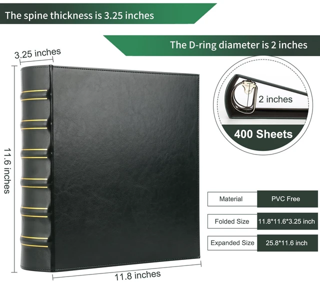 Alt view image 2 of 7 - Vintage Hardback 3 Ring Binder 2 Inch, Professional Leather Binders 2 Inch D Ring, Holds 400 Sheets Capacity 2 Pack - Dark Green