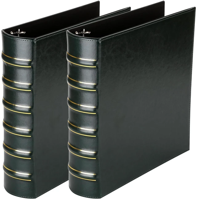 Main image of Vintage Hardback 3 Ring Binder 2 Inch, Professional Leather Binders 2 Inch D Ring, Holds 400 Sheets Capacity 2 Pack - Dark Green