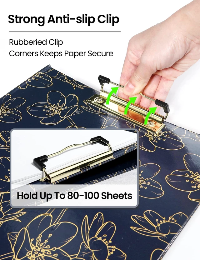 Alt view image 3 of 7 - 1 Inch Binder with Dividers, Three Ring Binder Organizer with Clipboard, 5 Tab Dividers, 18 Labels and 2 Pockets, Letter Size for School and Office Supplies,Gold Rose on Navy Design