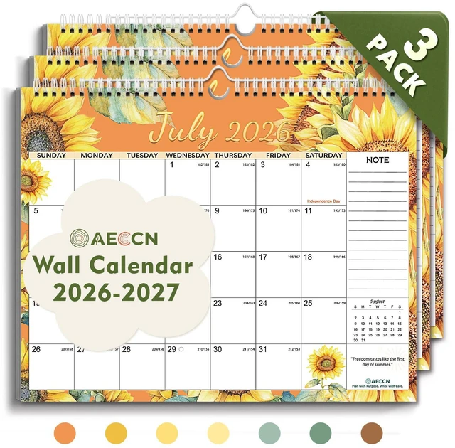 Main image of Wall Calendar 2026-2027, Jul 2026-Dec 2027, 14.4'' x 11.4''- 3 Pack Festival-Themes, 18 Months, Eco-Friendly Paper, No-Bleeed, 214Pcs Stickers, Perfect for Home & Office, Teachers & Kid