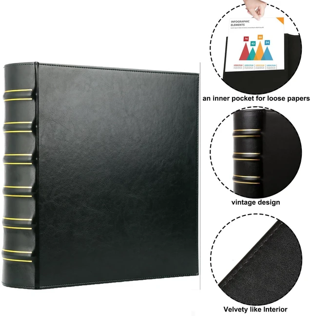 Alt view image 3 of 7 - Vintage Hardback 3 Ring Binder 2 Inch, Professional Leather Binders 2 Inch D Ring, Holds 400 Sheets Capacity 2 Pack - Dark Green
