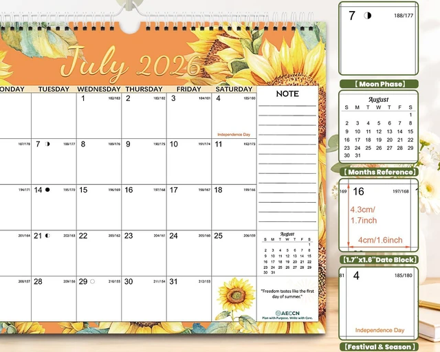 Alt view image 2 of 6 - Wall Calendar 2026-2027, Jul 2026-Dec 2027, 14.4'' x 11.4''- 3 Pack Festival-Themes, 18 Months, Eco-Friendly Paper, No-Bleeed, 214Pcs Stickers, Perfect for Home & Office, Teachers & Kid