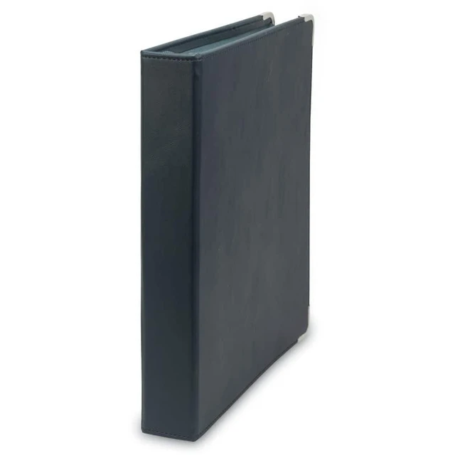 Alt view image 2 of 7 - Leather Binder, Classic Collection - Zippered, Executive Presentation Portfolio, 1.5 Inch Round Ring (Holds 325 Sheets), Silver Corner Accents, Navy