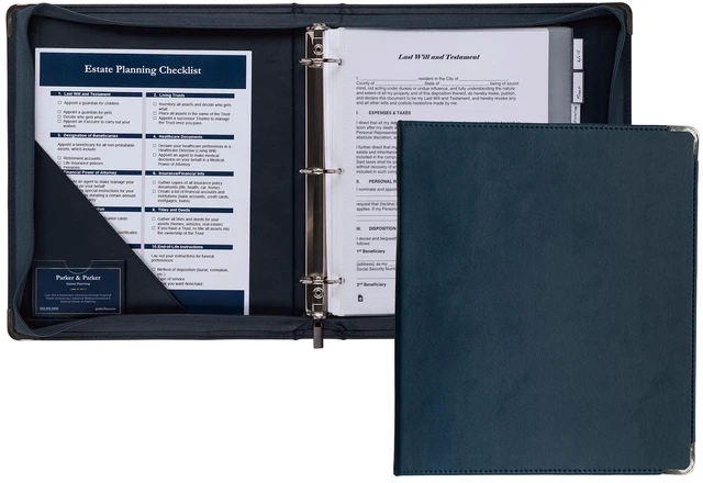 Main image of Leather Binder, Classic Collection - Zippered, Executive Presentation Portfolio, 1.5 Inch Round Ring (Holds 325 Sheets), Silver Corner Accents, Navy