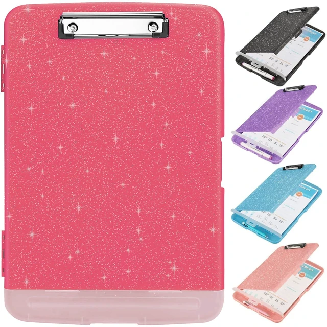 Main image of Glitter Clipboard with Storage,Storage Clipboard with Pen Holder,A4 Binder Clip Boards 8.5x11 with Low Profile Clip,Side Opening Sparkle Clipboards,Clipboards Folder for Office Supplies-Rose Red