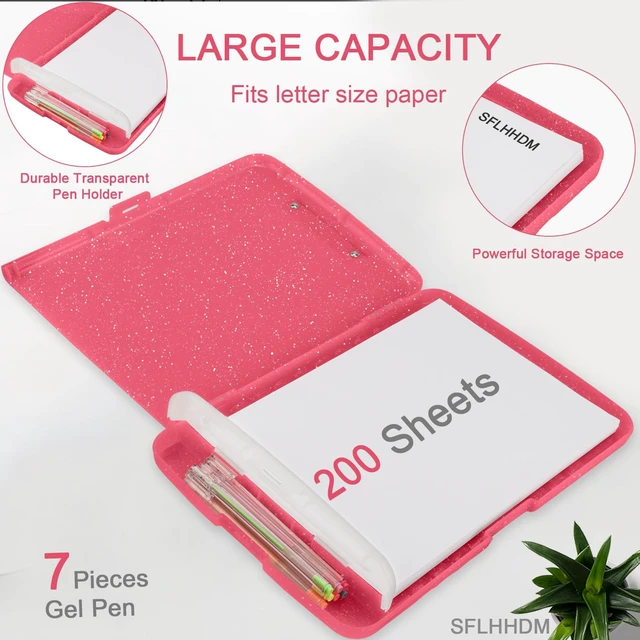 Alt view image 3 of 7 - Glitter Clipboard with Storage,Storage Clipboard with Pen Holder,A4 Binder Clip Boards 8.5x11 with Low Profile Clip,Side Opening Sparkle Clipboards,Clipboards Folder for Office Supplies-Rose Red