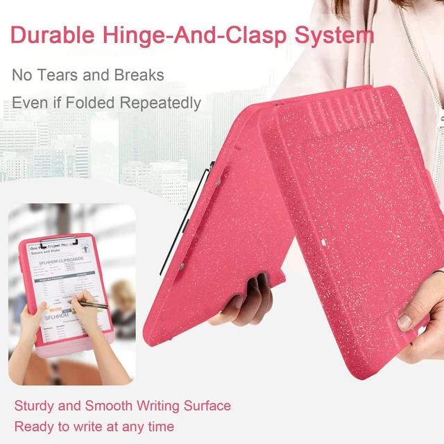 Alt view image 4 of 7 - Glitter Clipboard with Storage,Storage Clipboard with Pen Holder,A4 Binder Clip Boards 8.5x11 with Low Profile Clip,Side Opening Sparkle Clipboards,Clipboards Folder for Office Supplies-Rose Red